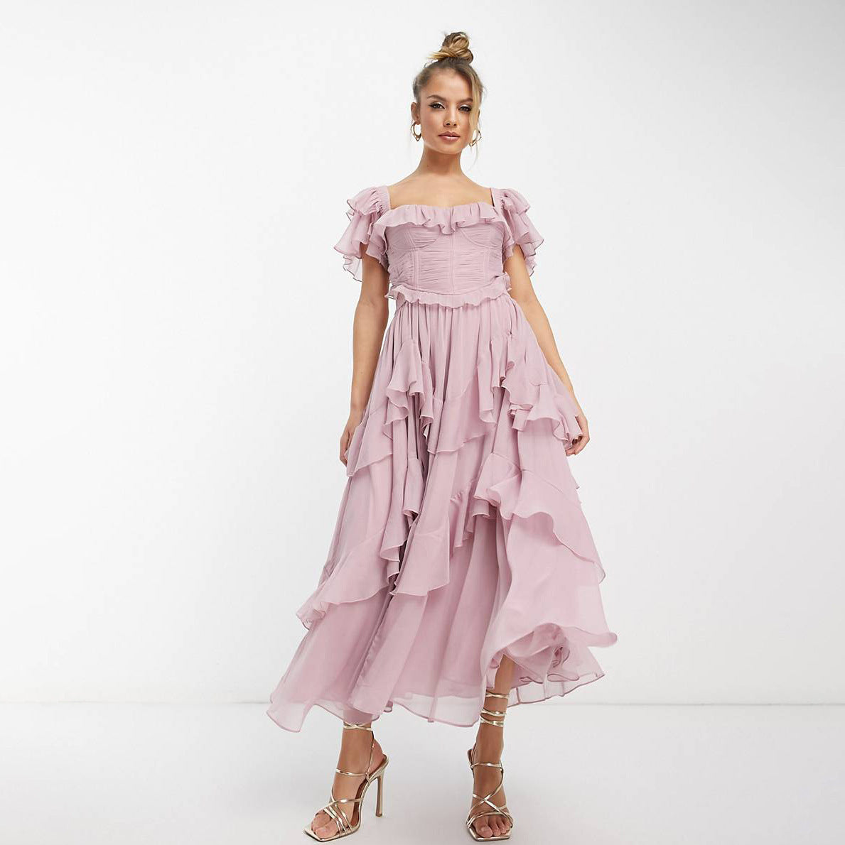 Ruffled Short-Sleeved Dress