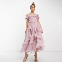 Ruffled Short-Sleeved Dress