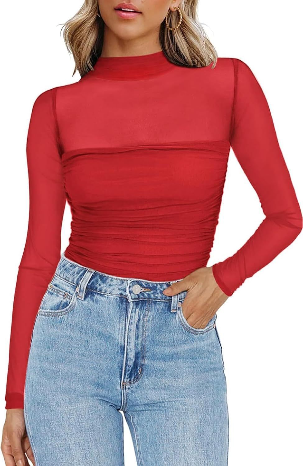 Sheer Elegance™ Mesh Long Sleeve Top
