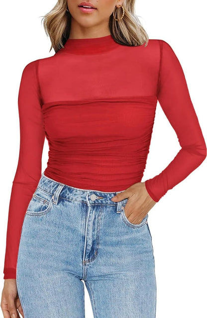 Sheer Elegance™ Mesh Long Sleeve Top