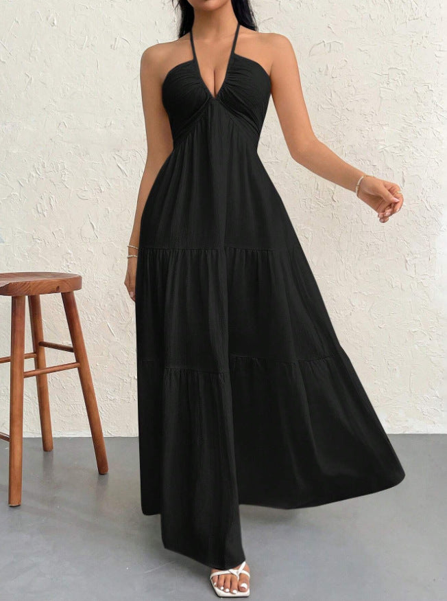 Ethereal Muse™ Backless Halter Maxi Dress – Véda Élégance