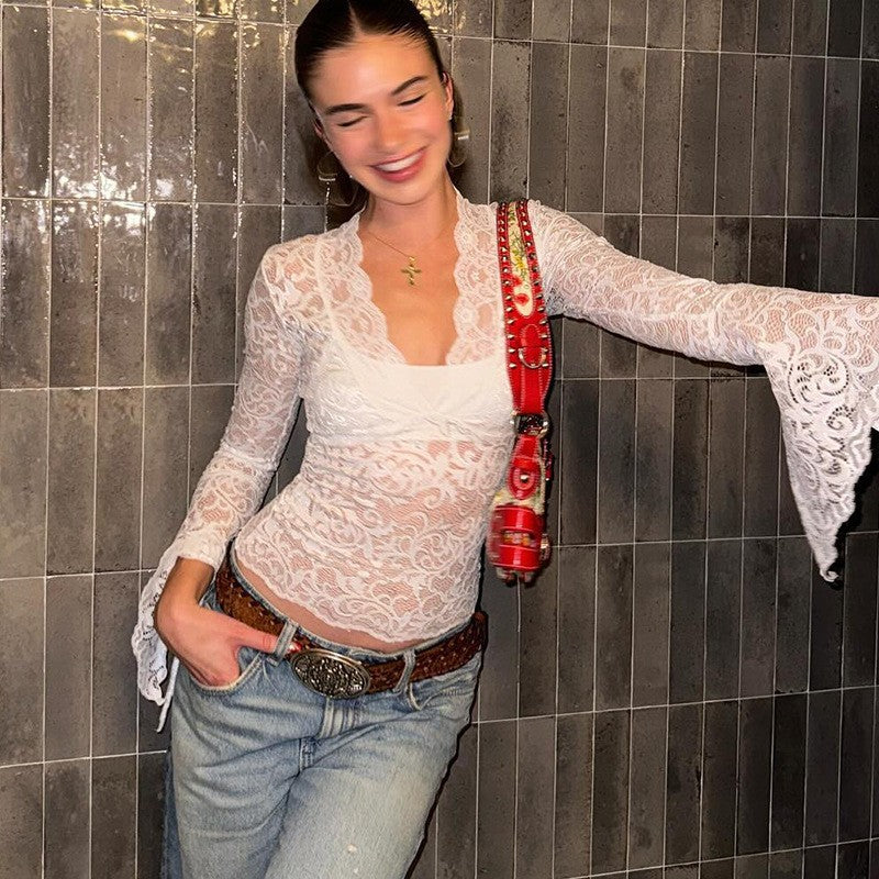 Midnight Muse kanten top met lange mouwen