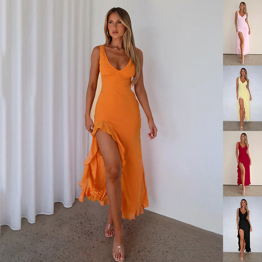 Solara Ruffle Slit Dress